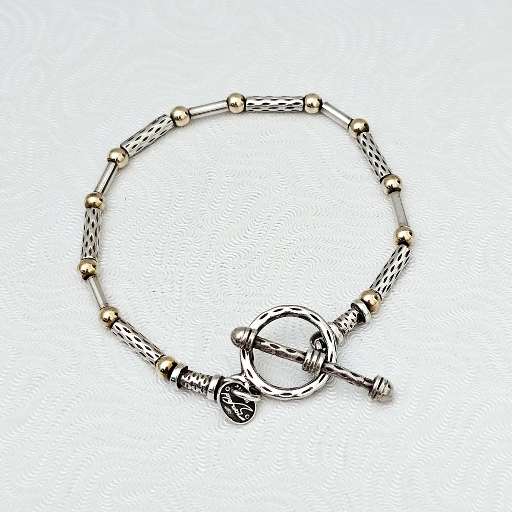 Silpada Very Rare Sterling Silver 14k Gold Bead Toggle Bracelet By Zanfeld LB284